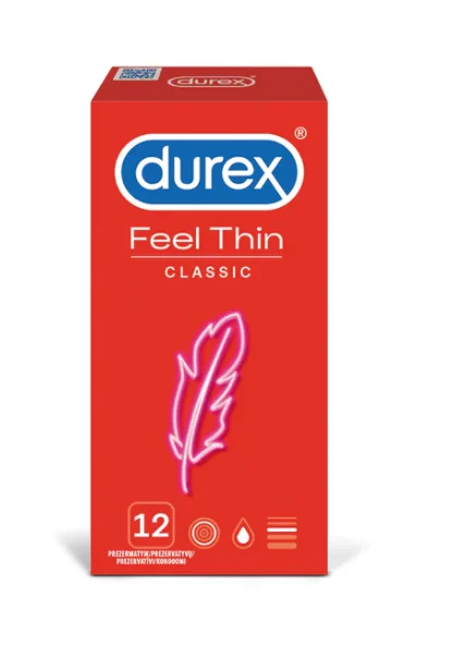 Durex Feel Thin Classic, prezerwatywy, 12 sztuk