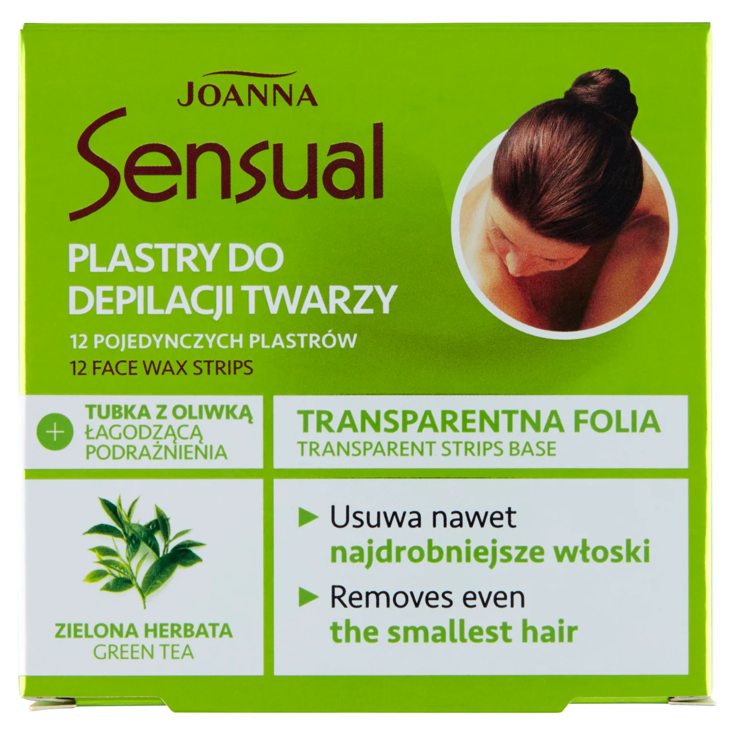 Joanna Sensual transparentne plastry do depilacji twarzy z zieloną herbatą, 12 szt.