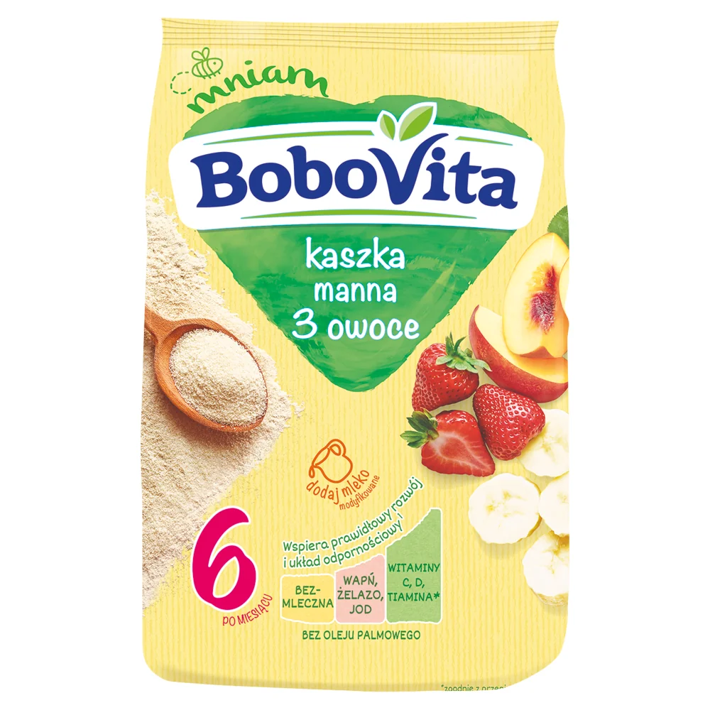 BoboVita kaszka manna bezmleczna z 3 owocami, 180 g