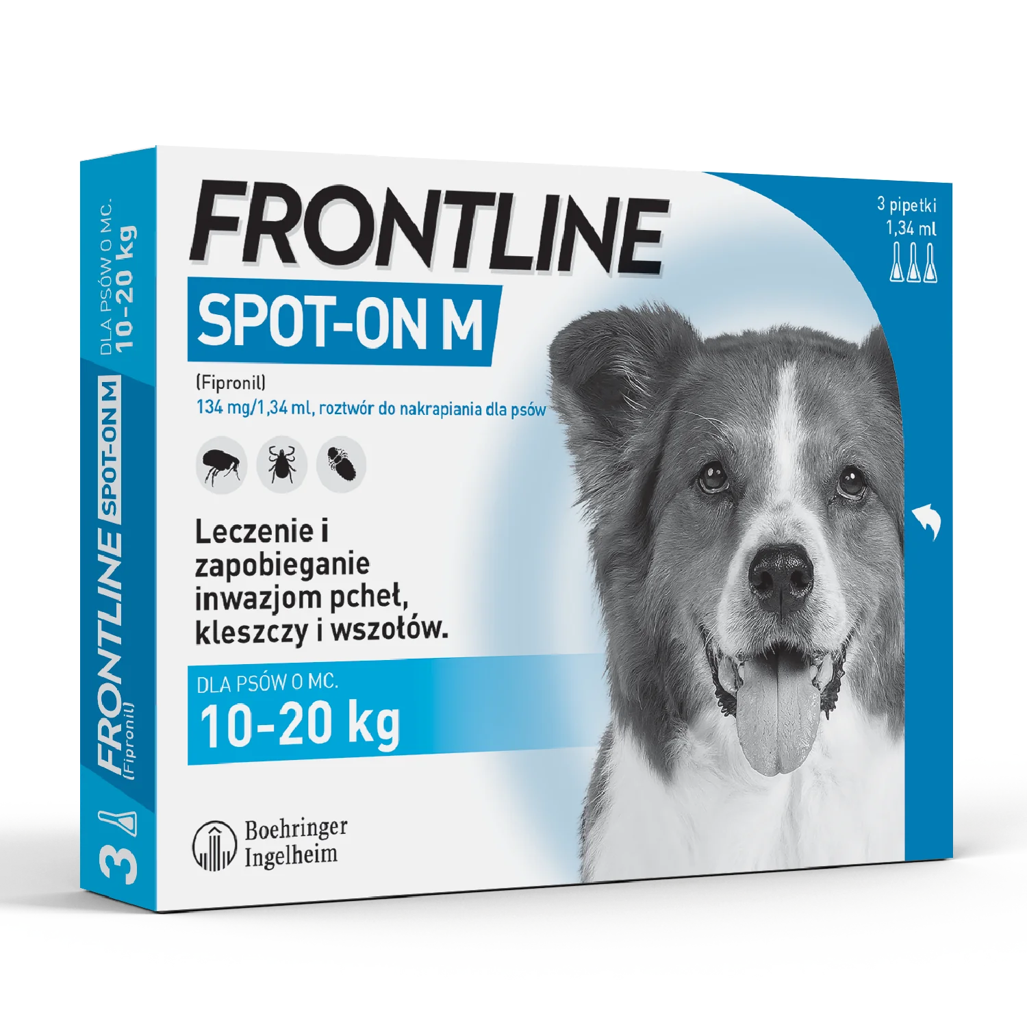 Frontline Spot-on M, 134 mg/1,34 ml, roztwór do nakrapiania dla psów 10-20 kg, 3 x 1,34 ml