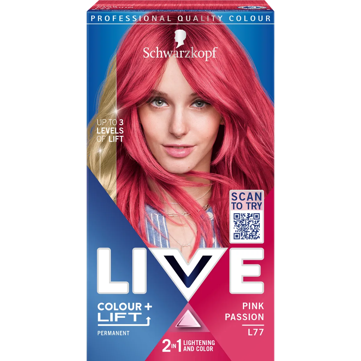 Schwarzkopf Live Colour + Lift farba do włosów L77 Pink Passion rozjaśniająca i koloryzująca, 1 szt. 