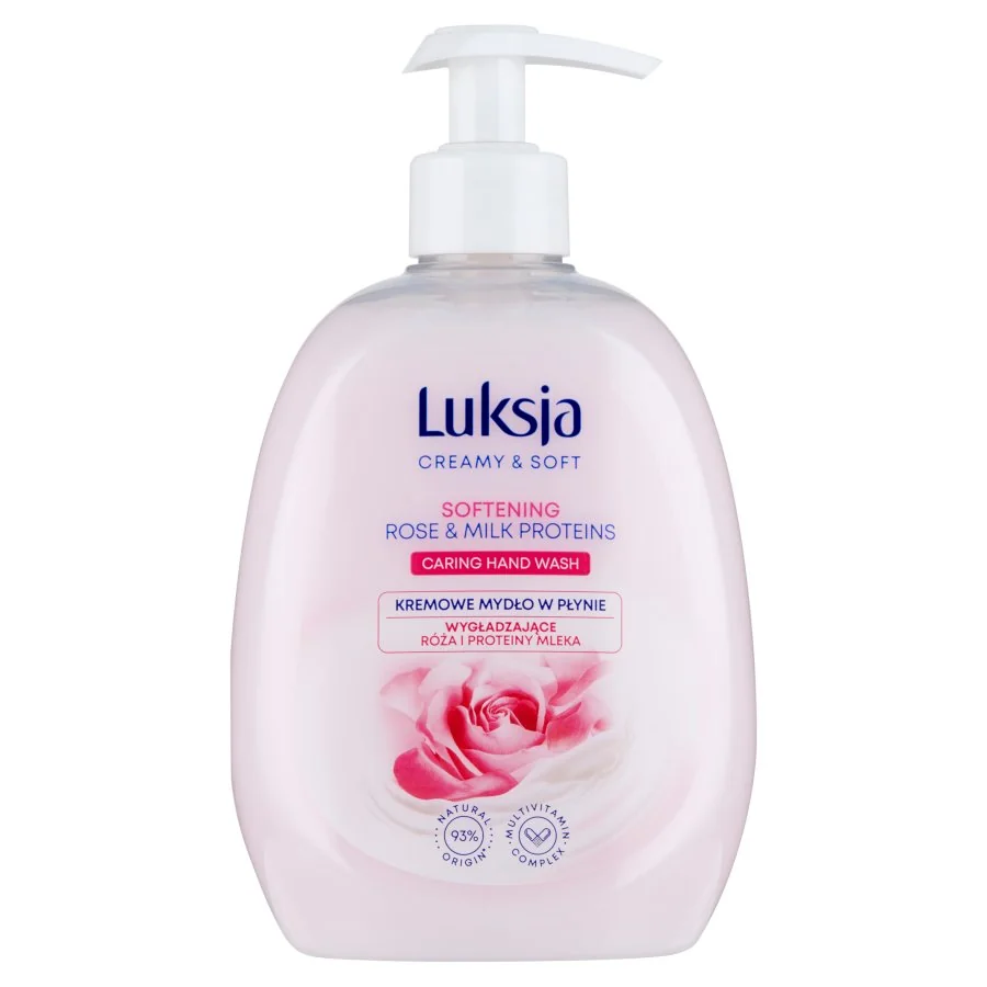 Luksja Creamy & Soft, kremowe mydło w płynie Wygładzające róża i proteiny mleka, 500 ml