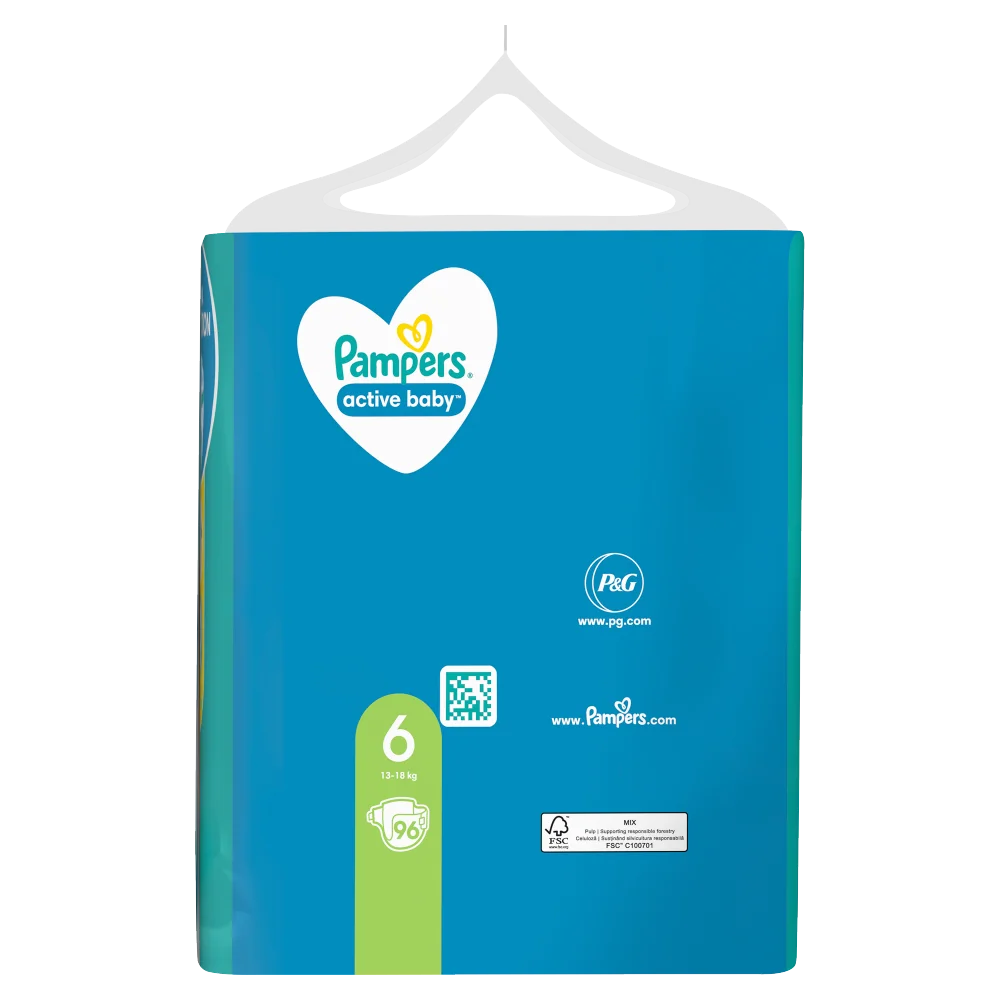 Pampers Active Baby pieluchy, rozmiar 6, 13-18 kg, 96 szt.