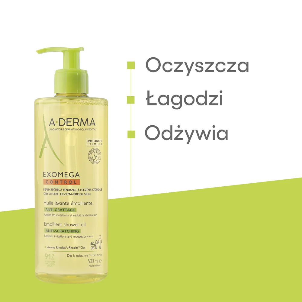 A-Derma Exomega Control olejek emolient pod prysznic,  500 ml 