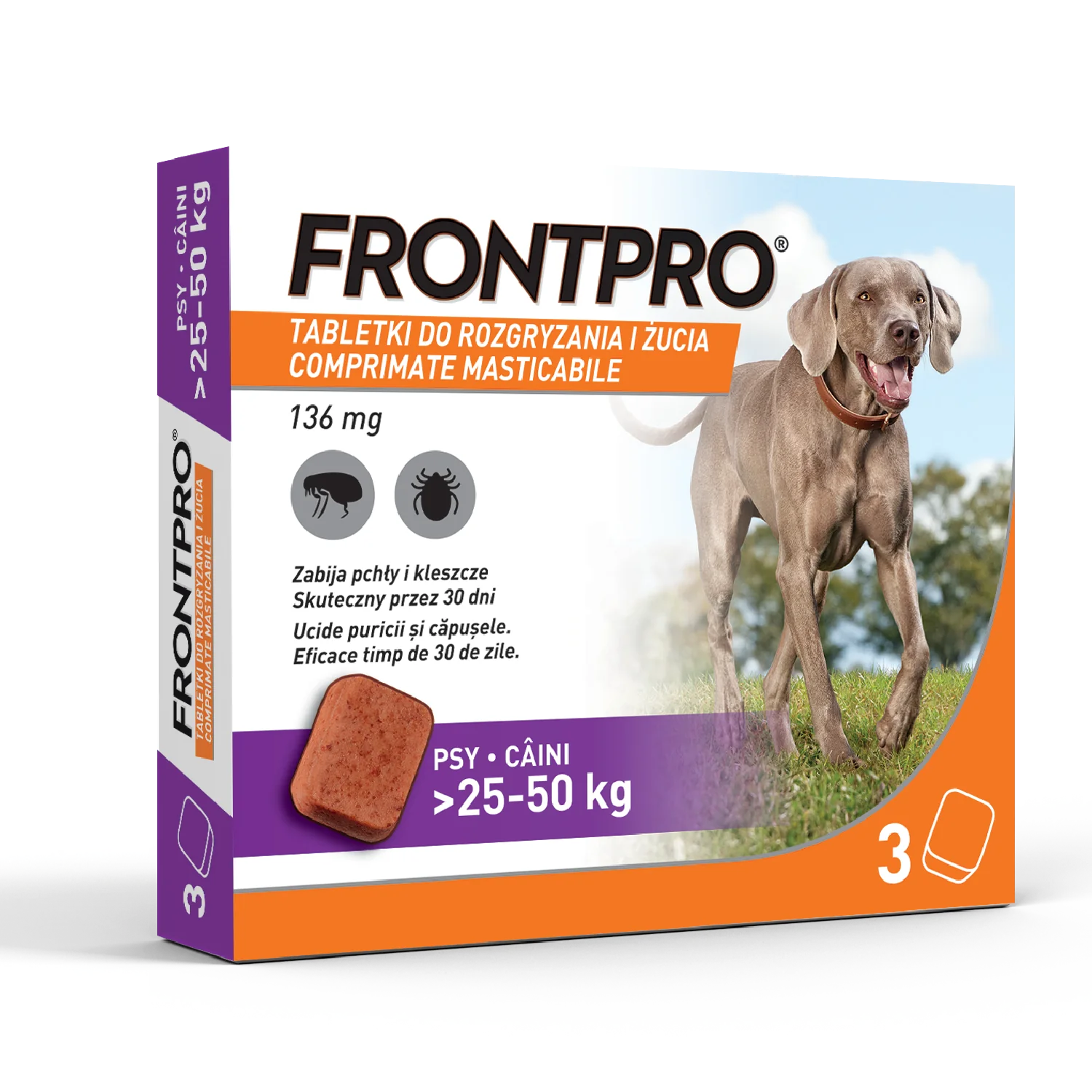 Frontpro 136 mg, tabletki do rozgryzania i żucia dla psów (>25,0-50,0 kg), 3 sztuki 