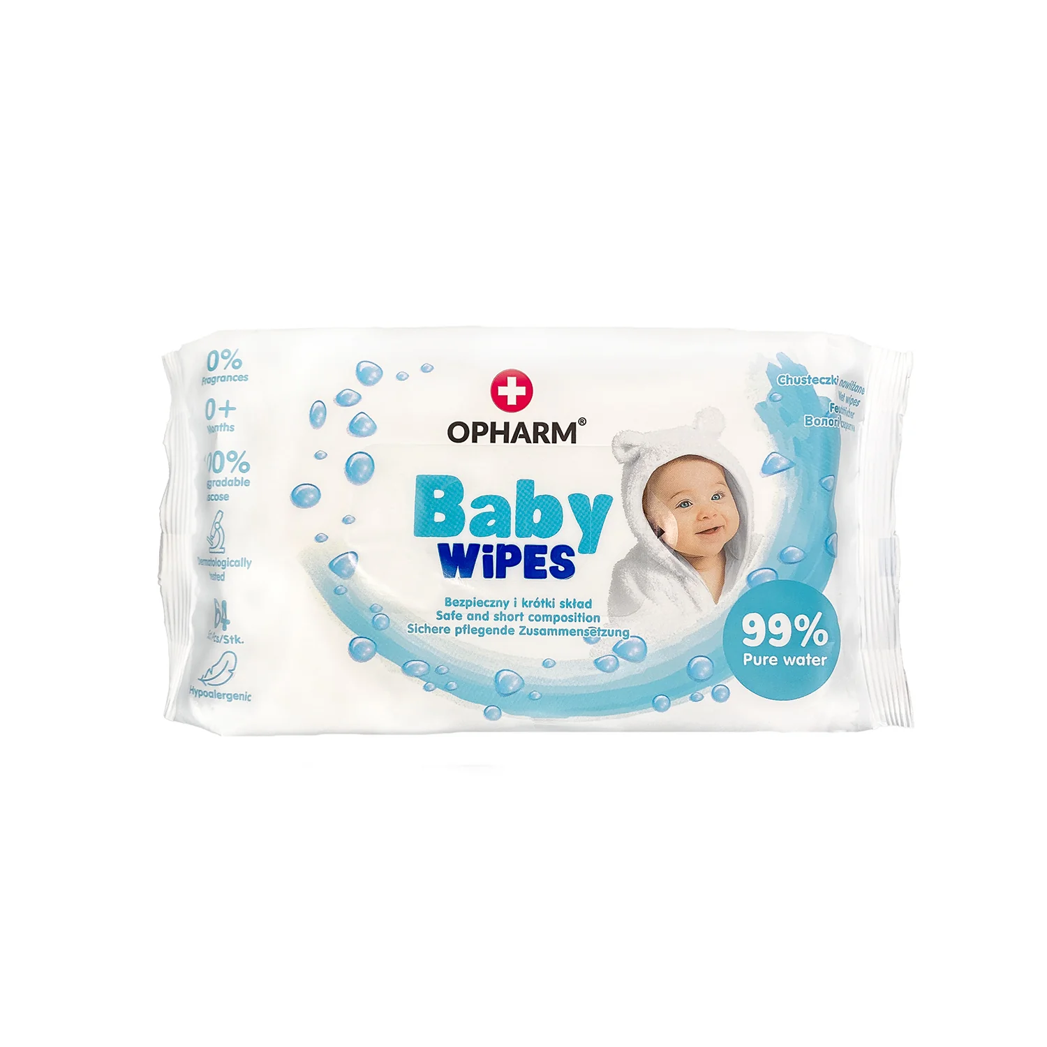 Opharm Baby Wipes chusteczki nawilżane dla dzieci i niemowląt, 64 sztuki