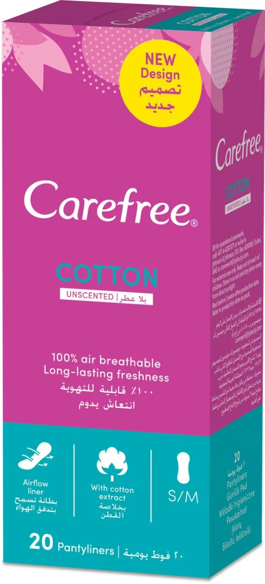 Carefree Cotton Unscented, wkładki higieniczne, 20 sztuk