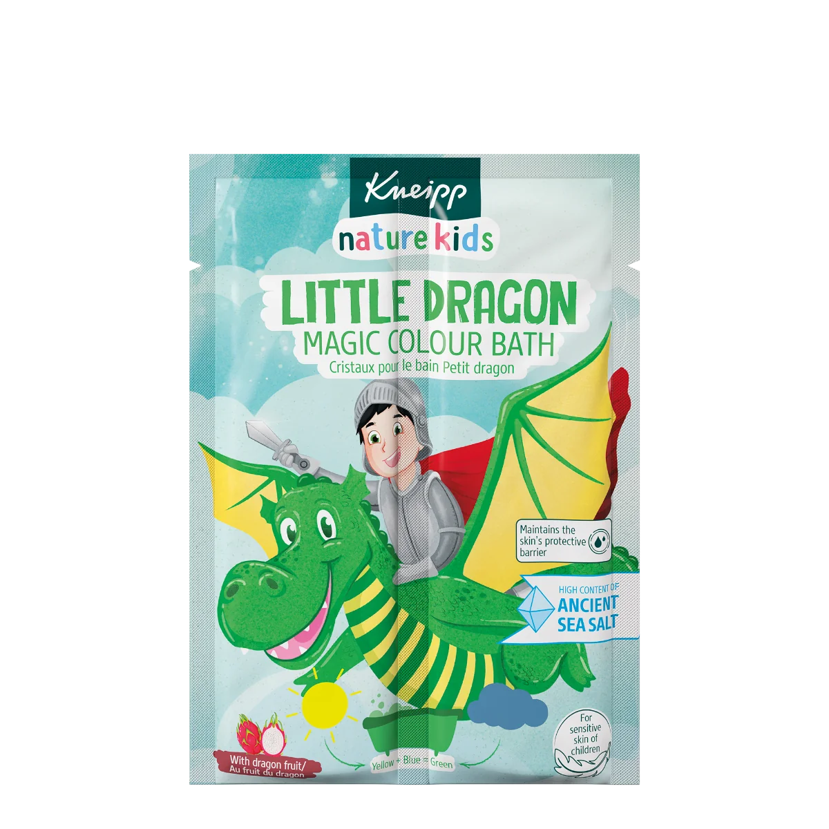 Kneipp Nature Kids Little Dragon Magic Colour Bath magiczna dwukolorowa sól do kąpieli, Smoczy owoc, 2 x 20 g 