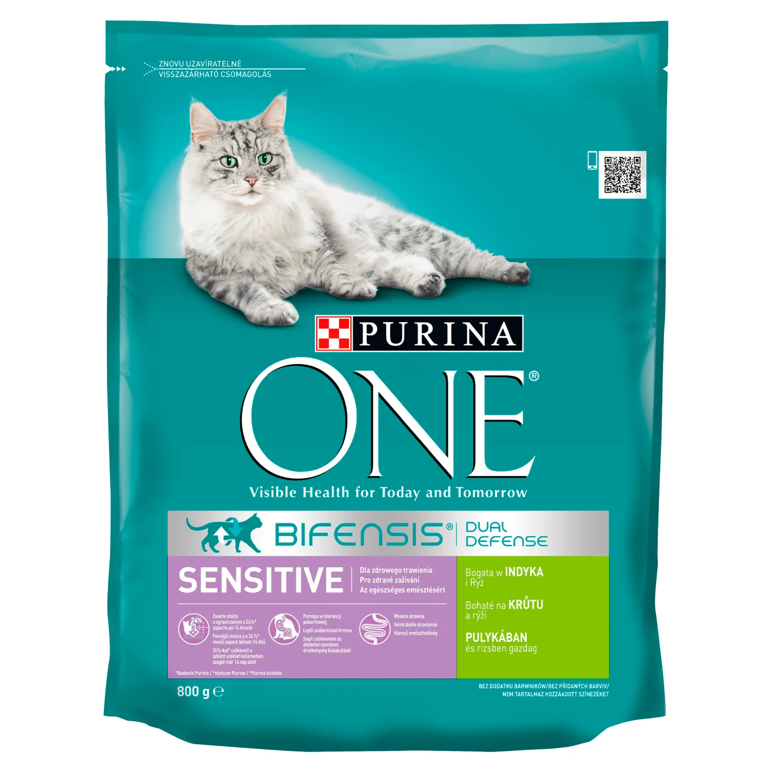 Purina ONE Sensitive Pełnoporcjowa karma dla dorosłych kotów bogata w indyka i ryż, 800 g