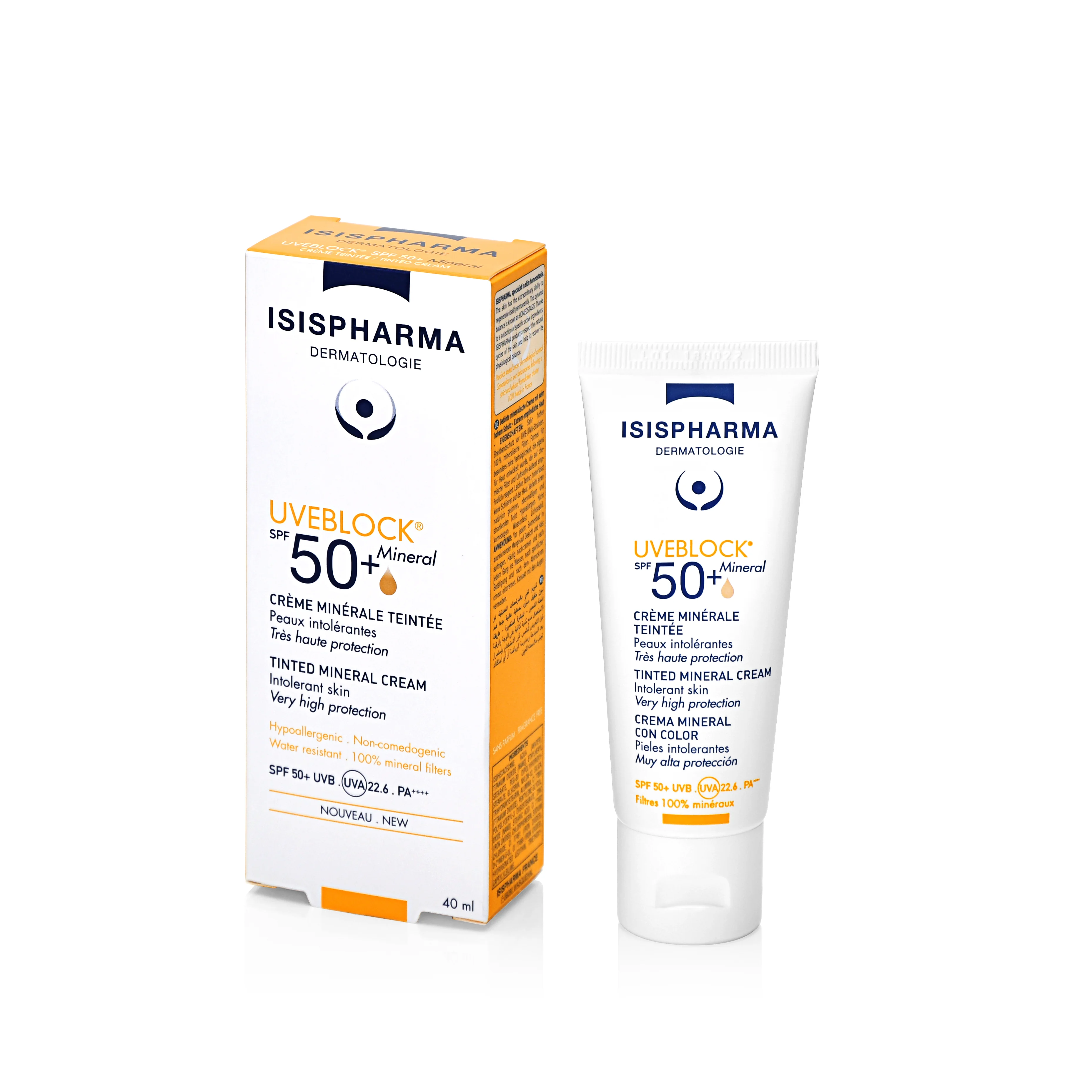 Isispharma Uveblock SPF50+ Mineral, przeciwsłoneczny tonujący krem mineralny do twarzy i ciała, 40 ml