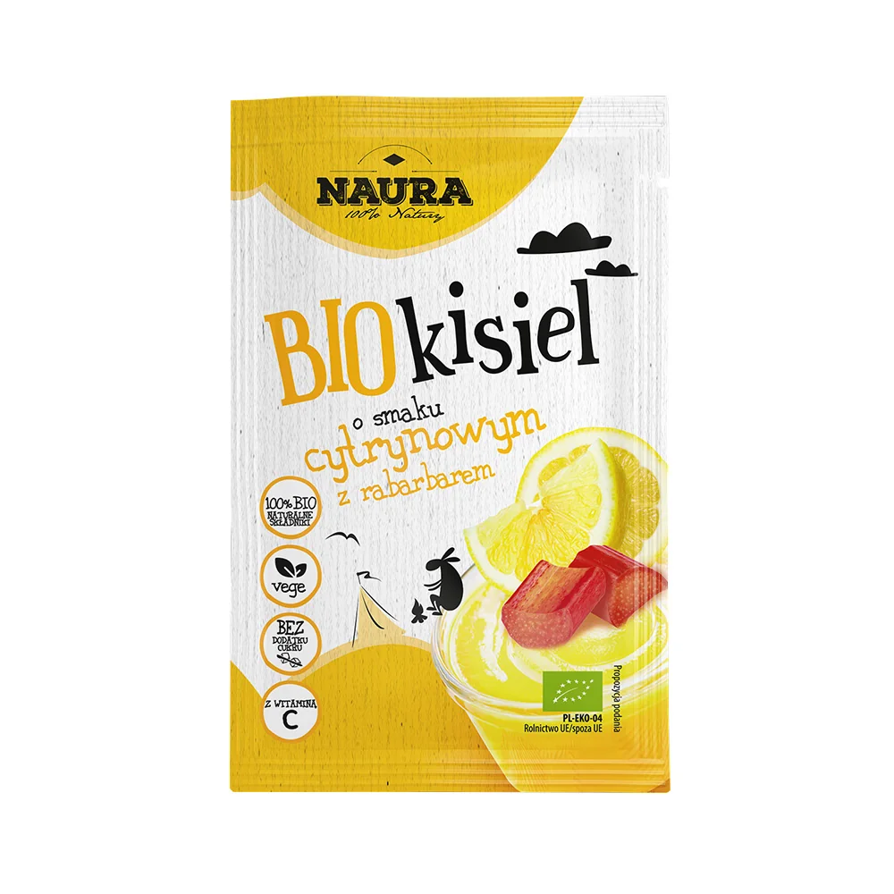 Naura BIO kisiel o smaku cytrynowym z rabarbarem, 38 g