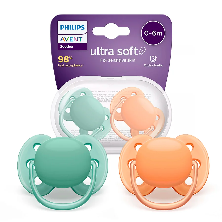 Philips Avent Ultra Soft, miękki smoczek ortodontyczny 0-6m, SCF091/03, 2szt.