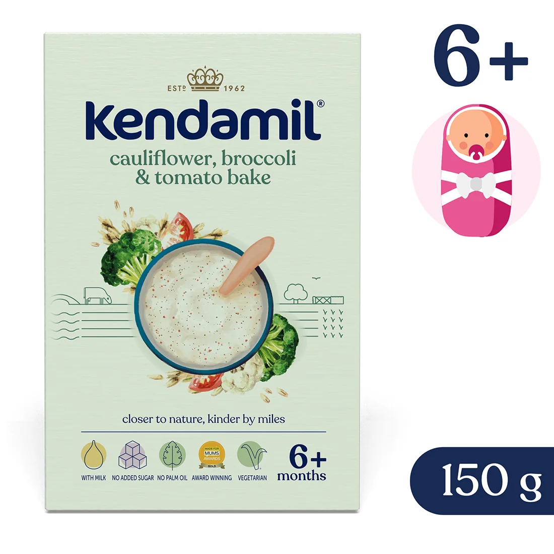 Kendamil kaszka mleczna z brokułami kalafiorem i pomidorami, 150 g