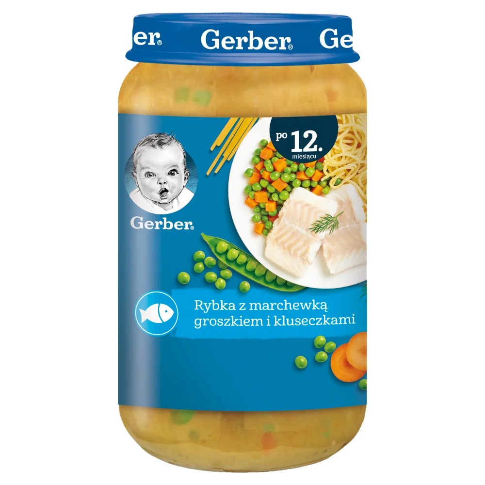 Gerber obiadek rybka z marchewką i groszkiem i kluseczkami dla dzieci powyżej 1 roku życia, 250 g