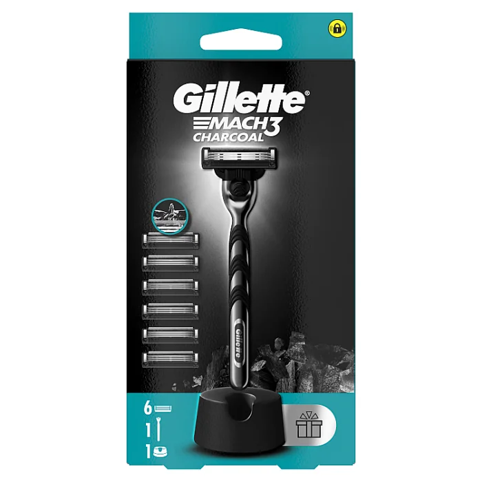 Gillette Mach3 Charcoal, Maszynka do golenia dla mężczyzn + 6 ostrzy