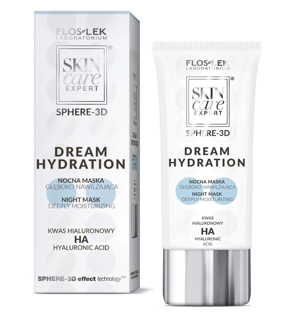 Flos-Lek Skin Care Expert Sphere 3D, Dream Hydration, nocna maska głęboko nawilżająca z kwasem hialuronowym, 50 ml