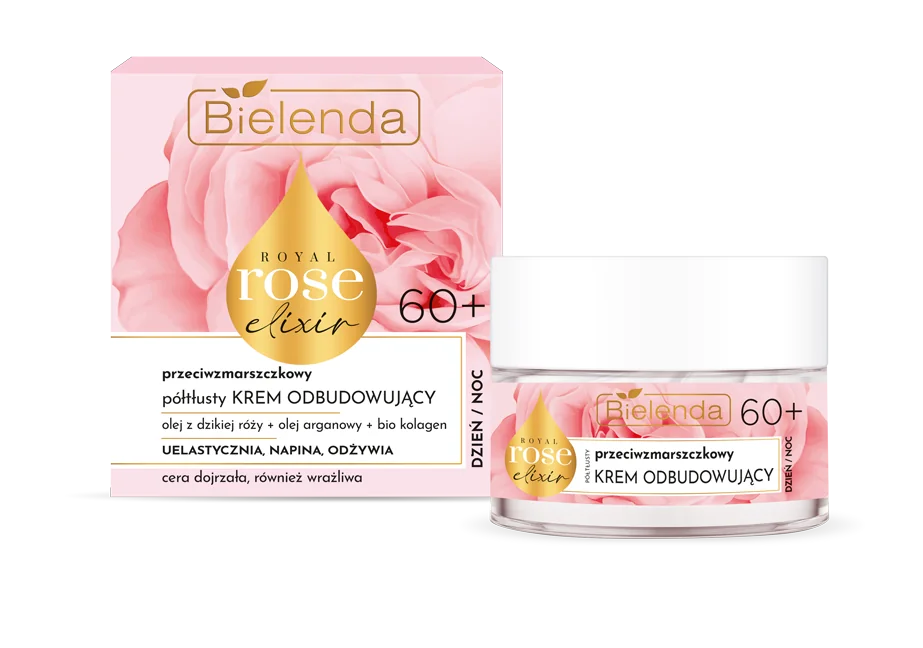 Bielenda Royal Rose przeciwzmarszczkowy półtłusty krem odbudowujący 60+, dzień/ noc, 50 ml