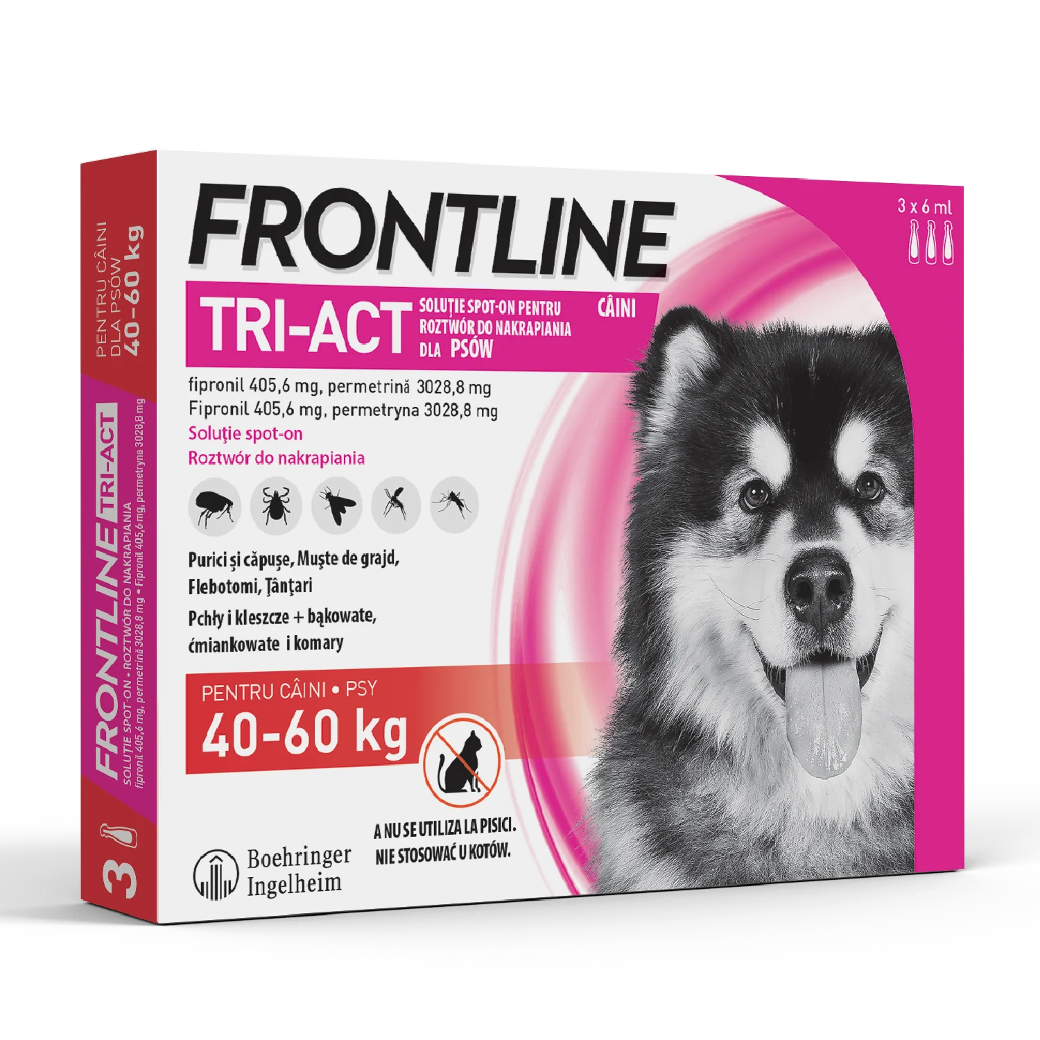 Frontline Tri-Act XL (405,6 mg + 3028,8 mg)/6 ml roztwór do nakrapiania dla psów 40-60 kg, 3 x 6 ml. Data ważności 31-03-2025