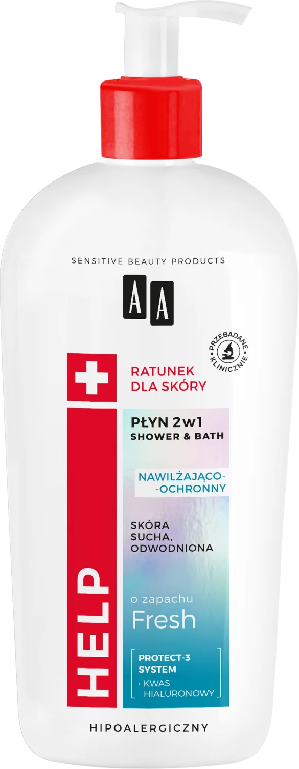 AA HELP 2w1, nawilżająco-ochronny płyn do kąpieli i żel pod prysznic, 400ml