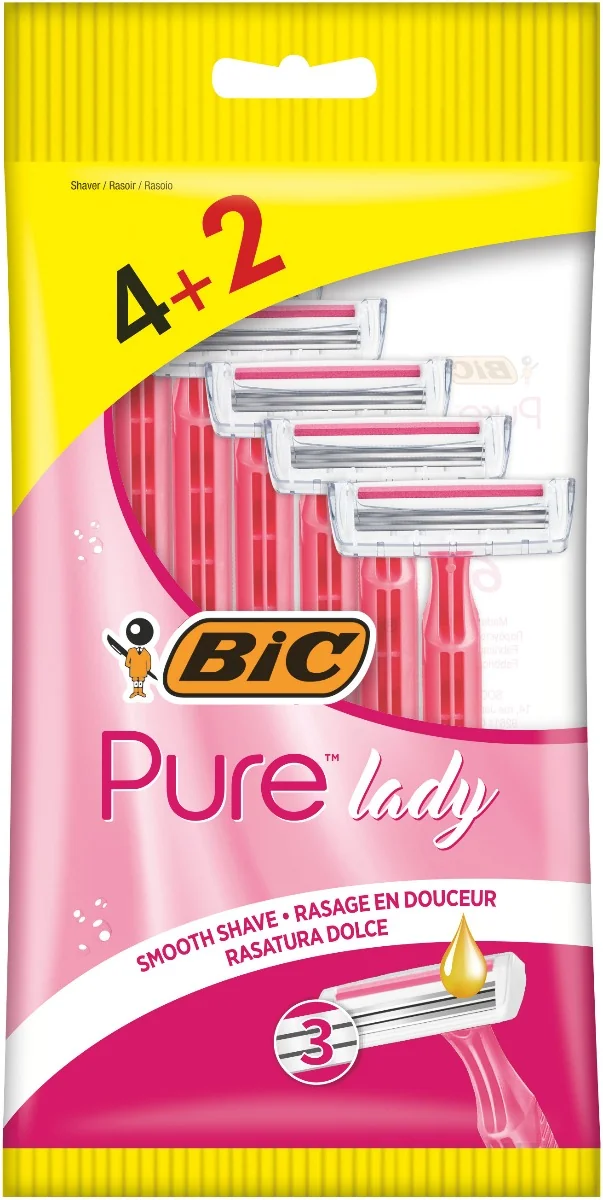 BiC Pure Lady Jednoczęściowe maszynki do golenia dla kobiet, 6 szt.