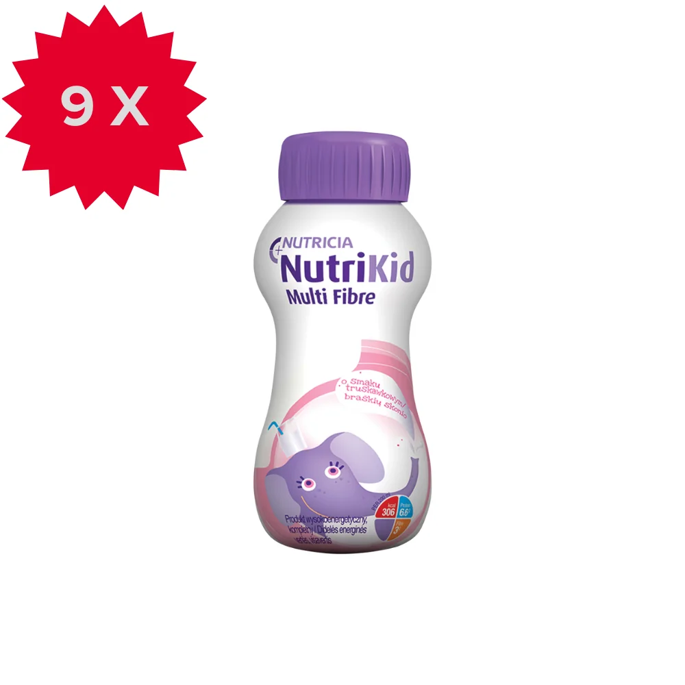 NutriKid Multi Fibre, płyn, smak truskawkowy, 9 x 200 ml