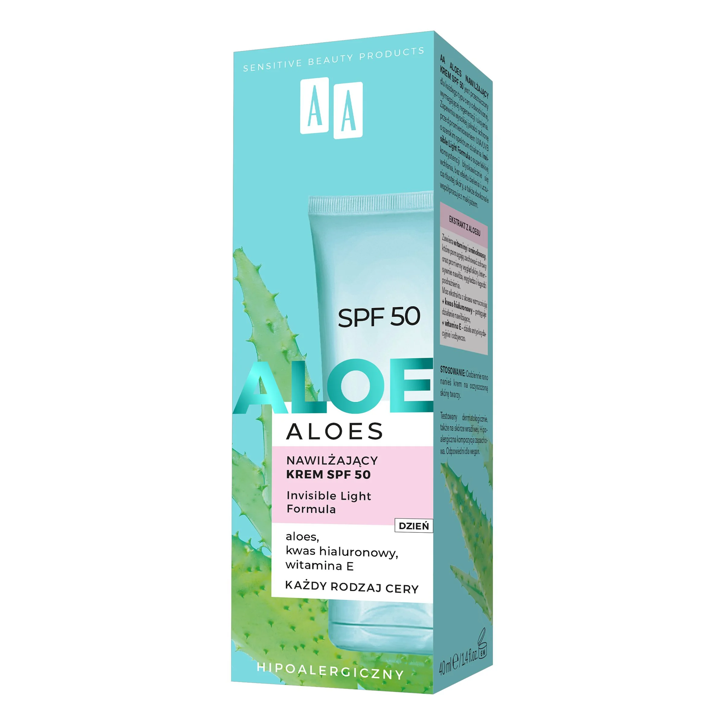 AA Aloes nawilżający krem SPF 50, 40 ml