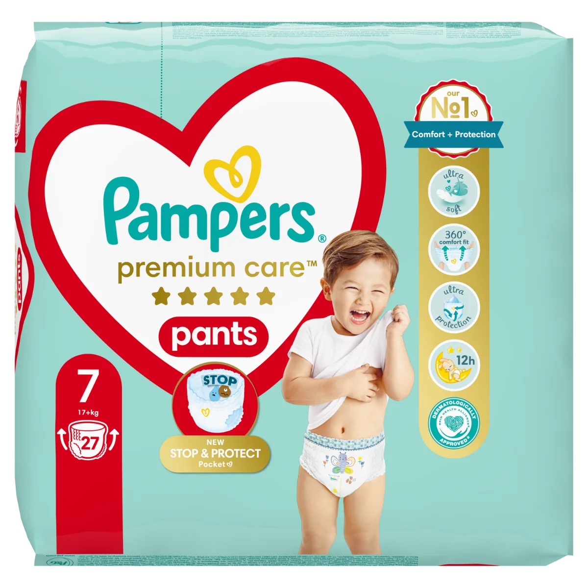 Pampers Premium Care Pants Jumbo Pack, pieluchomajtki, rozmiar 7, 17+ kg, 27 szt.