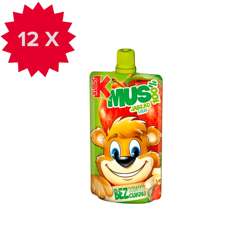 Kubuś Mus 100% mus jabłko banan, 12 x 100 g