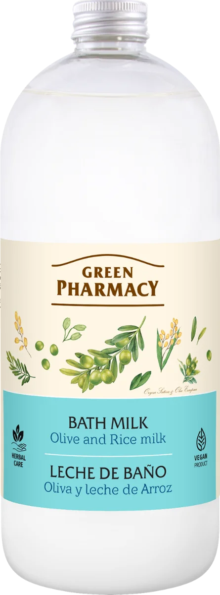 Green Pharmacy, Kremowy płyn do kąpieli oliwki i mleko ryżowe, 1000 ml