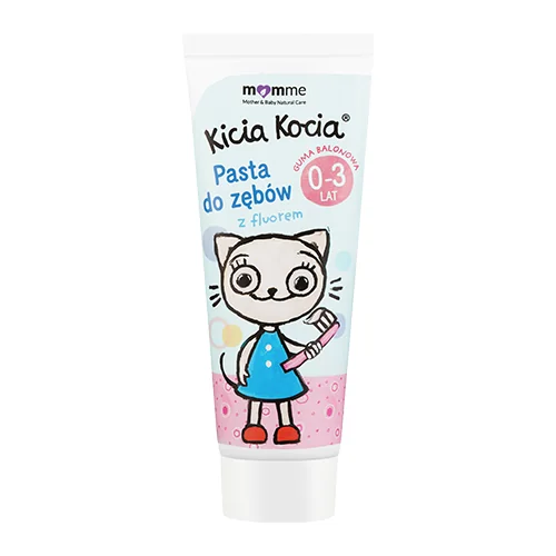 MomMe Mother & Baby Natural Care Kicia Kocia żelowa pasta do zębów z fluorem 0-3 lata guma balonowa, 50 ml