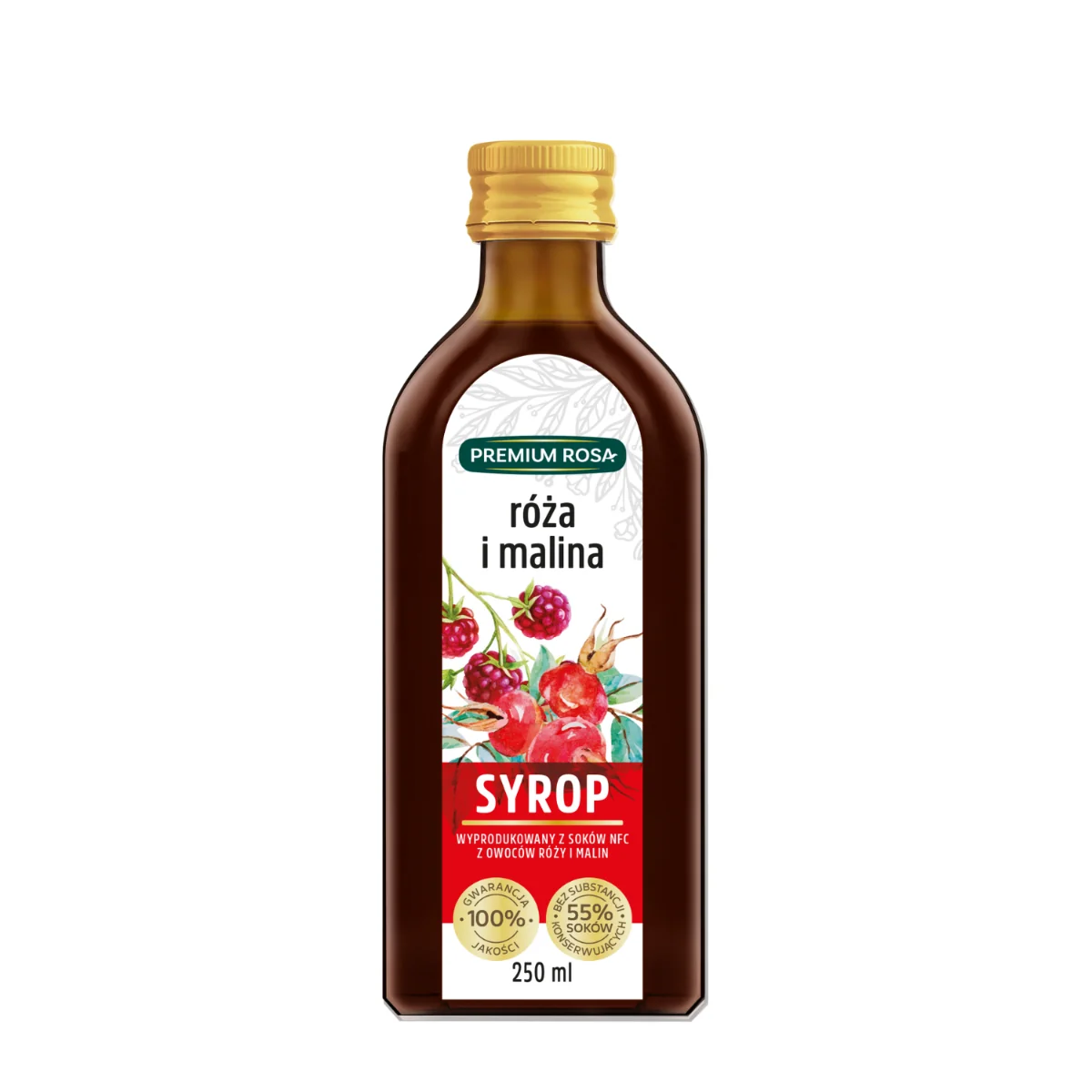 Premium Rosa syrop z róży i malin,  250 ml