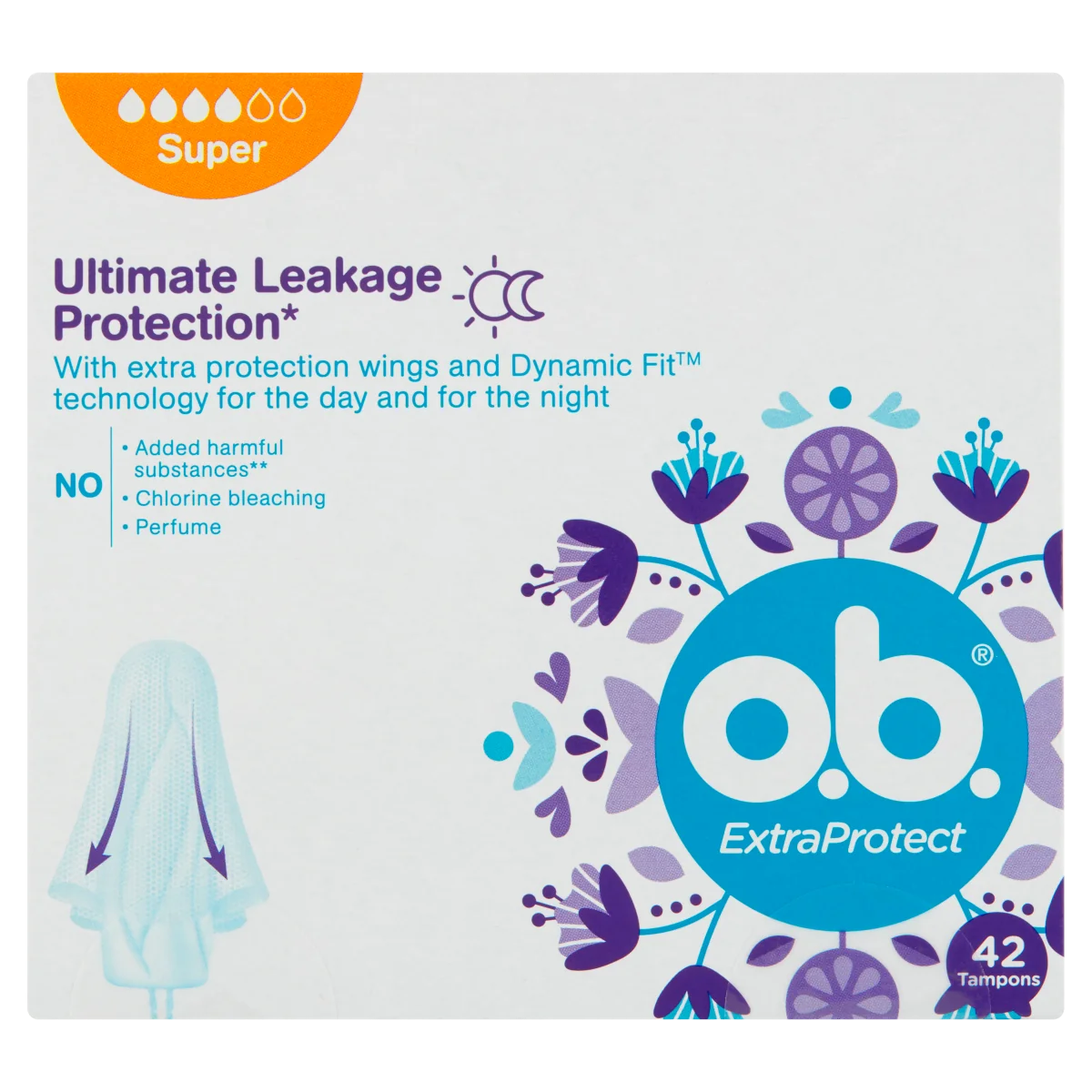 o.b. ExtraProtect Ultimate Leakage Protection Super, tampony chroniące przed przeciekaniem, 42 szt.