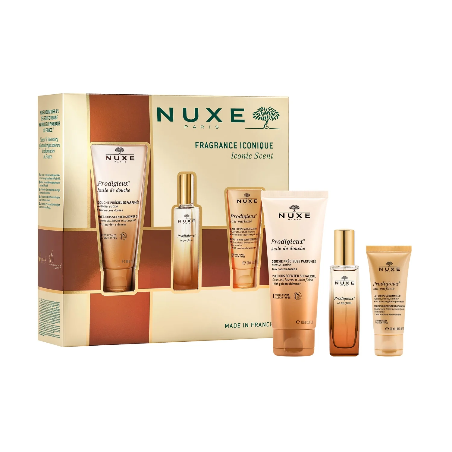 Nuxe Prodigieux perfumy, 30 ml + olejek pod prysznic, 100 ml + perfumowane mleczko do ciała, 30 ml 