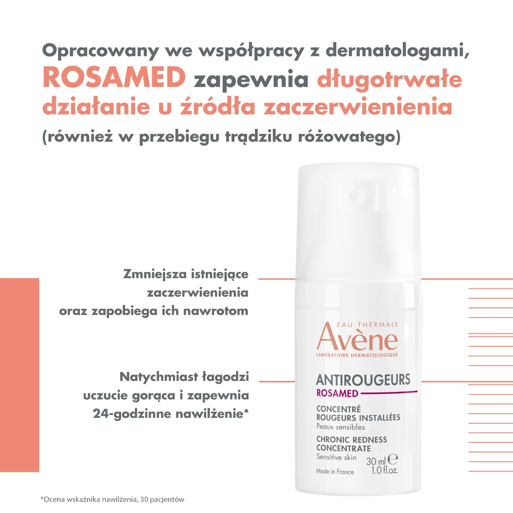 Avène Antirougeurs Rosamed koncentrat na utrwalone zaczerwienienia skóry wrażliwej, 30 ml 