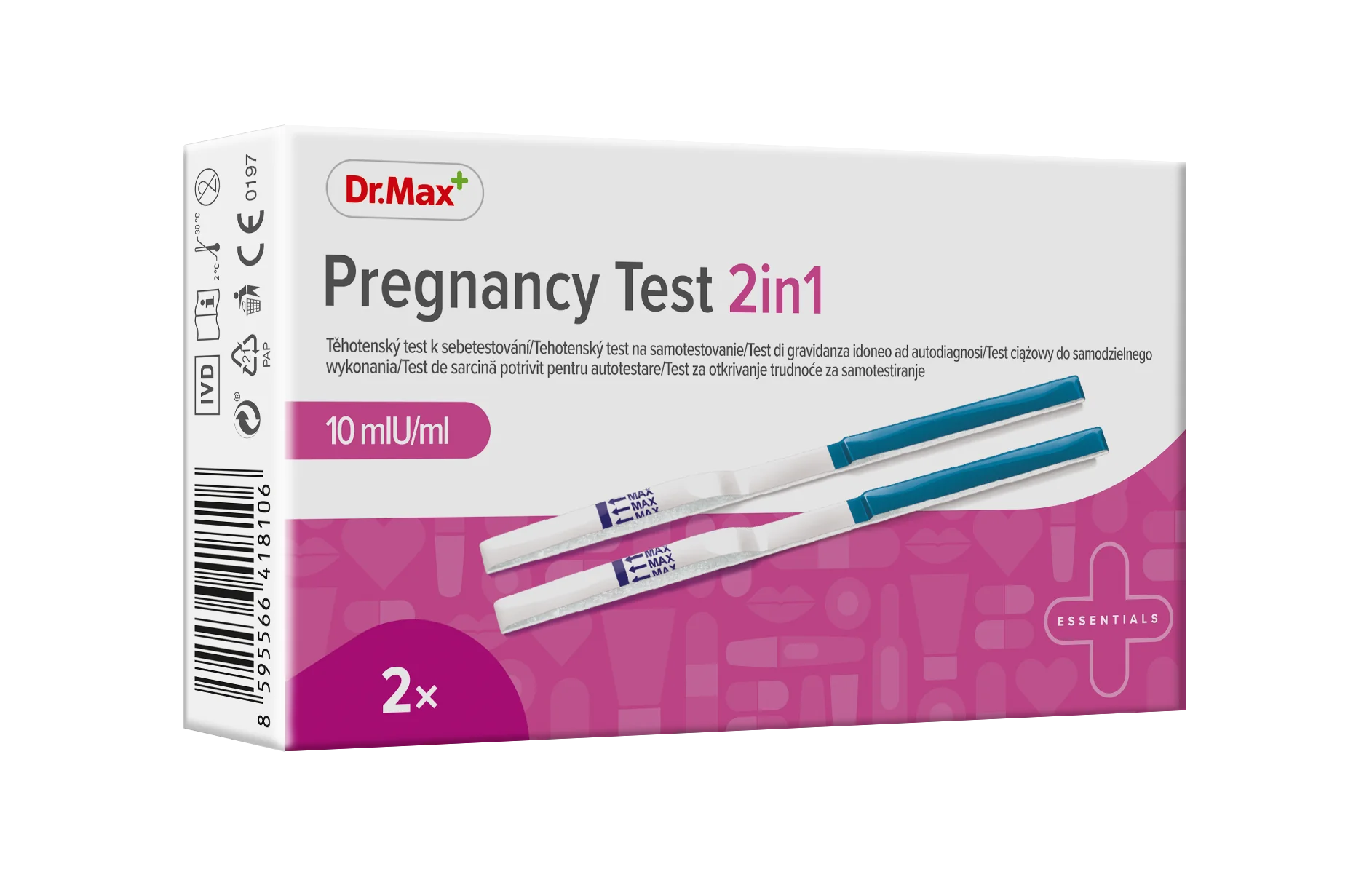 Pregnancy Test 2in1 Dr. Max, test ciążowy paskowy, 2 sztuki