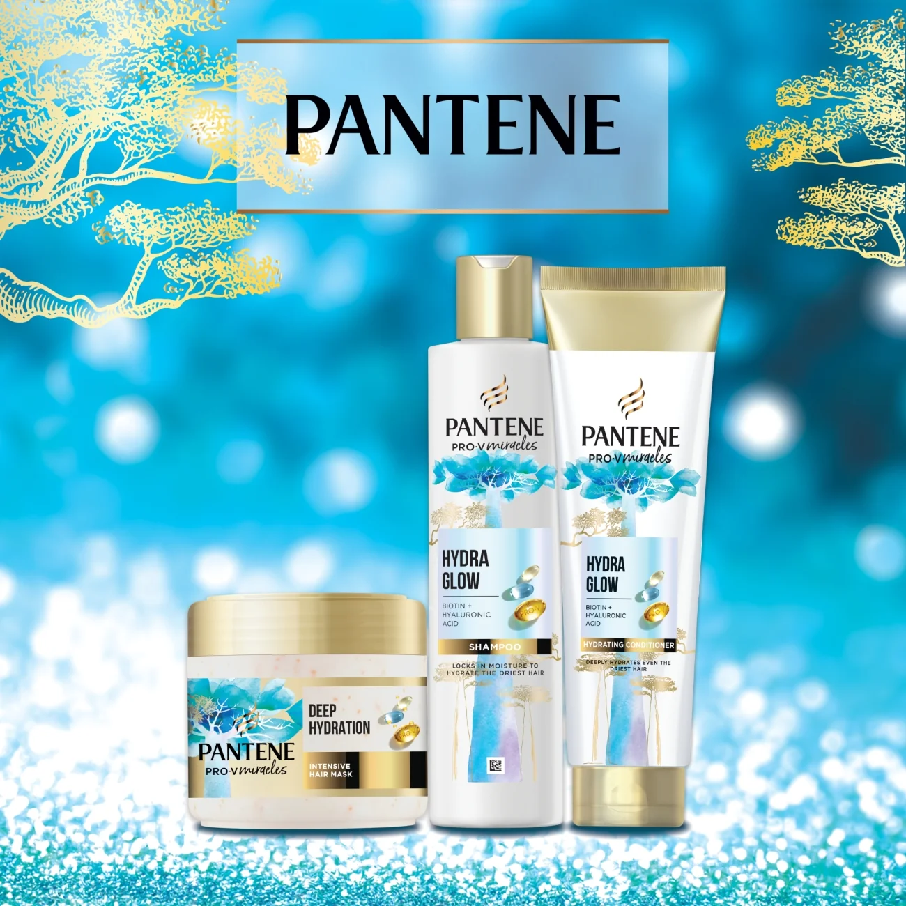 Pantene Pro-V Hydra Glow, szampon, 300 ml + odżywka do włosów, 200 ml + maska do włosów, 160 ml