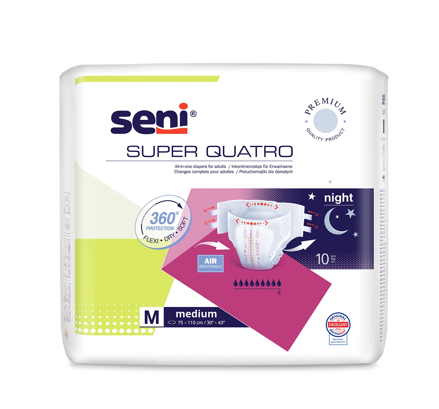 Seni Super Quatro, pieluchomajtki M, 10 szt.