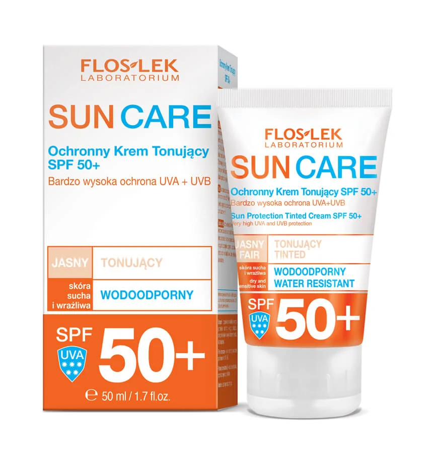 Flos-Lek Sun Care, ochronny krem tonujący SPF 50+, skóra sucha i wrażliwa, 50 ml