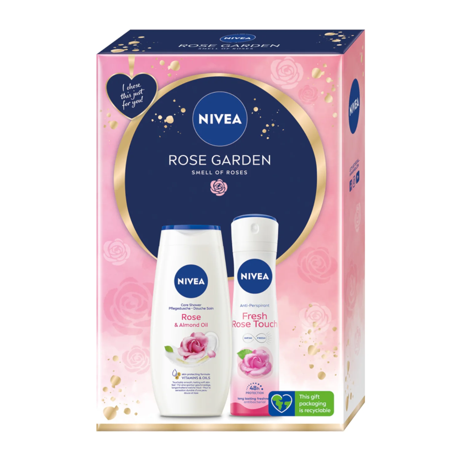 Nivea Rose Garden zestaw żel i antyperspirant, 250 ml + 150 ml