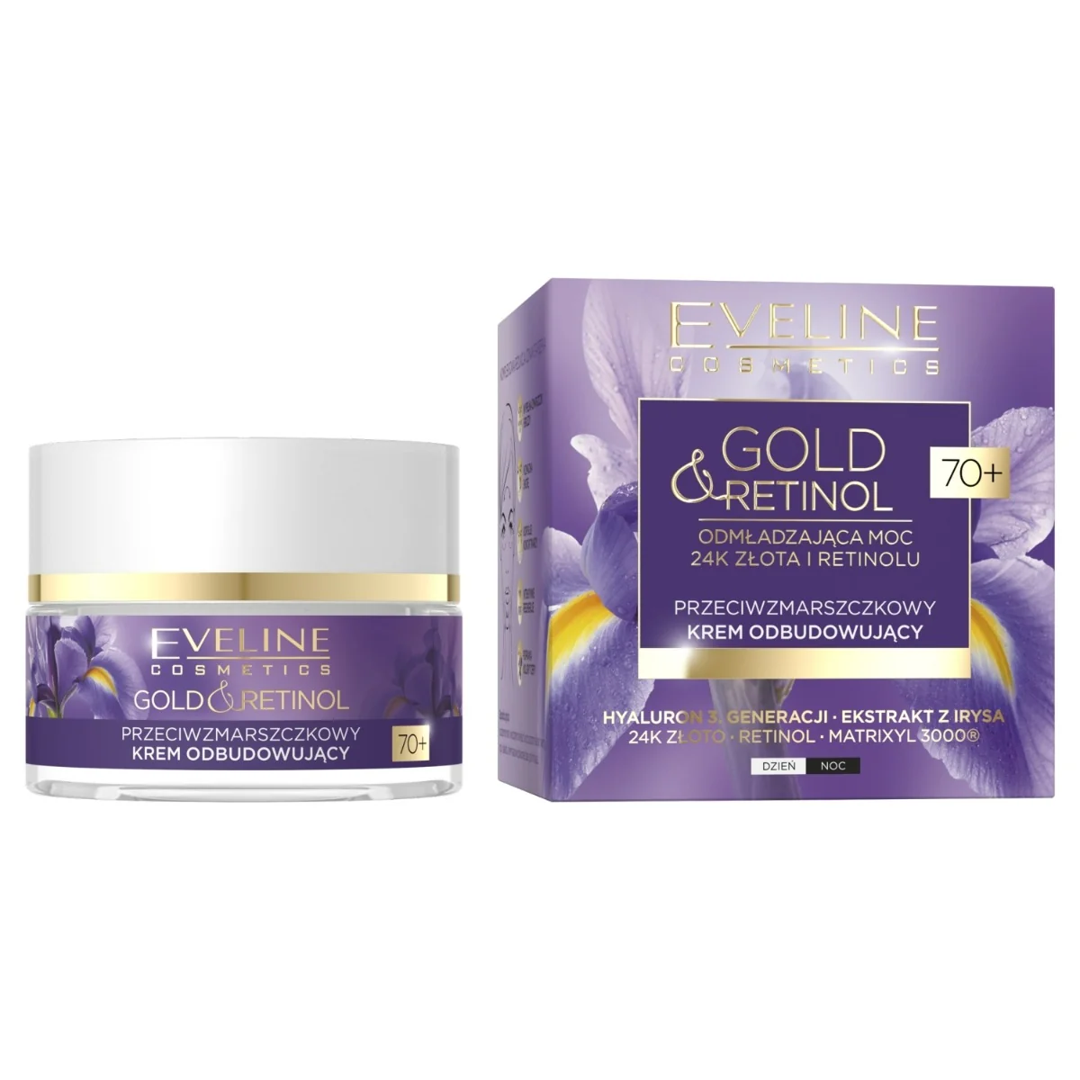 Eveline Cosmetics GOLD&RETINOL, przeciwzmarszczkowy krem odbudowujący 70+, 50 ml