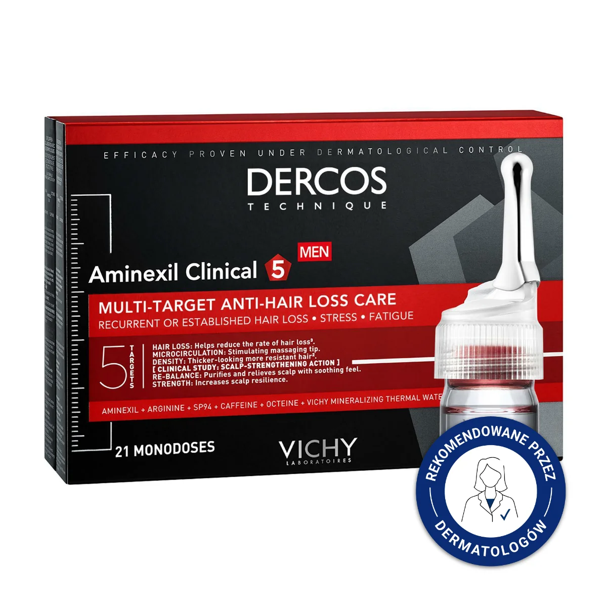 Dercos Technique MEN Aminexil Clinical 5 Kuracja przeciw wypadaniu włosów, 21 x 6 ml