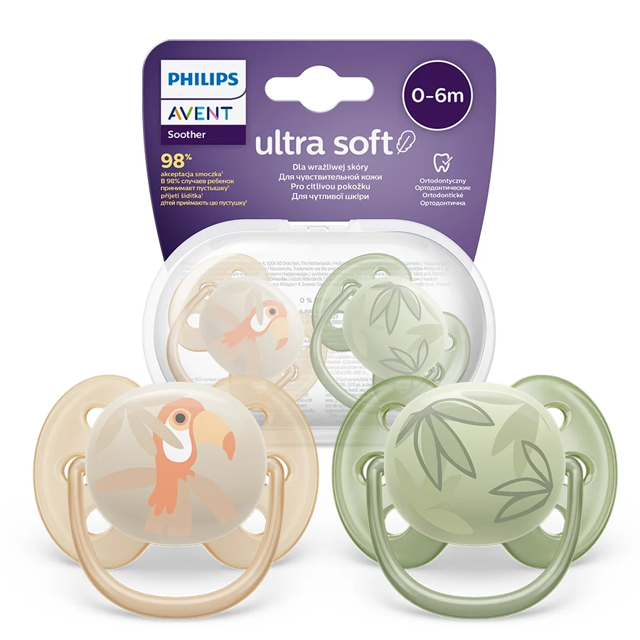 Philips Avent Ultra Soft, miękki smoczek ortodontyczny 0-6 m, SCF091/07, 2 szt.