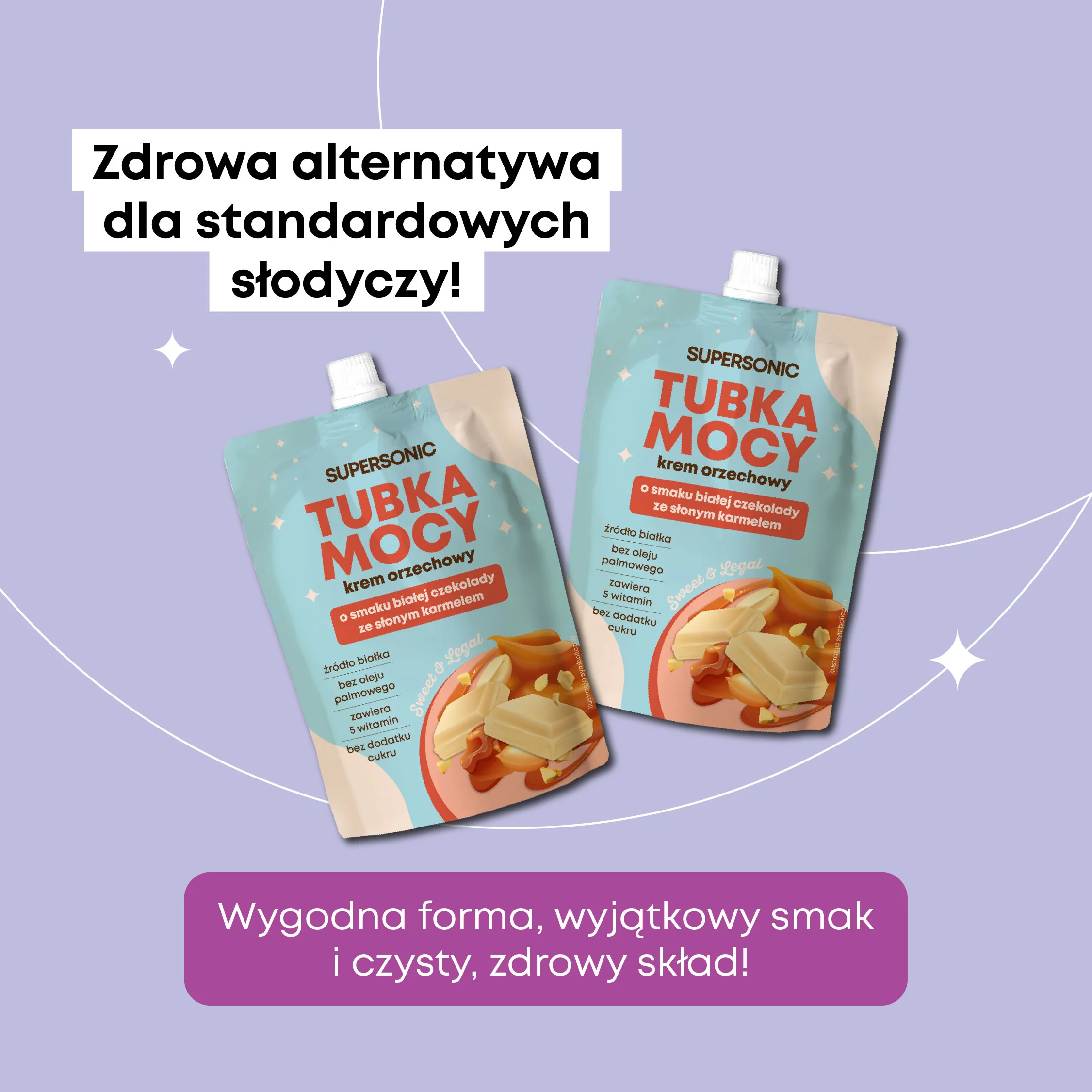 Supersonic Tubka Mocy krem orzechowy o smaku białej czekolady z karmelem, 50 g 