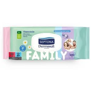 SEPTONA Dermasoft Family, nawilżane chusteczki z rumiankiem i aloesem, 100 szt.