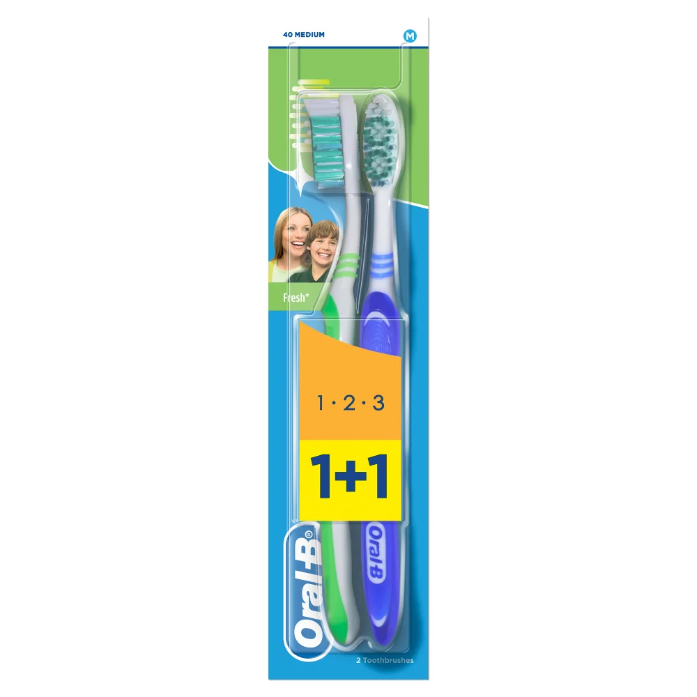 Oral-B 1-2-3 Fresh, Medium, Manualna szczoteczka do zębów, 2 sztuki