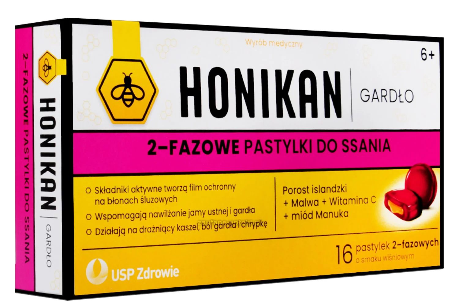 Honikan Gardło, smak wiśniowy, 16 2-fazowych pastylek do ssania