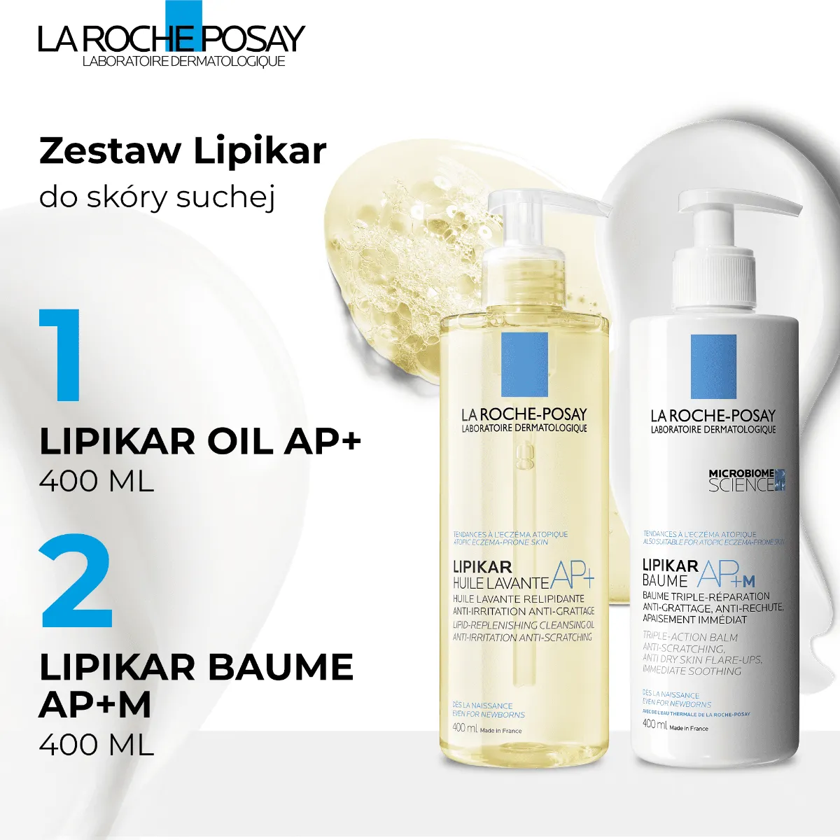 La Roche-Posay, Zestaw Lipikar Oil, 400 ml + Lipikar Baume AP+M, 400 ml 