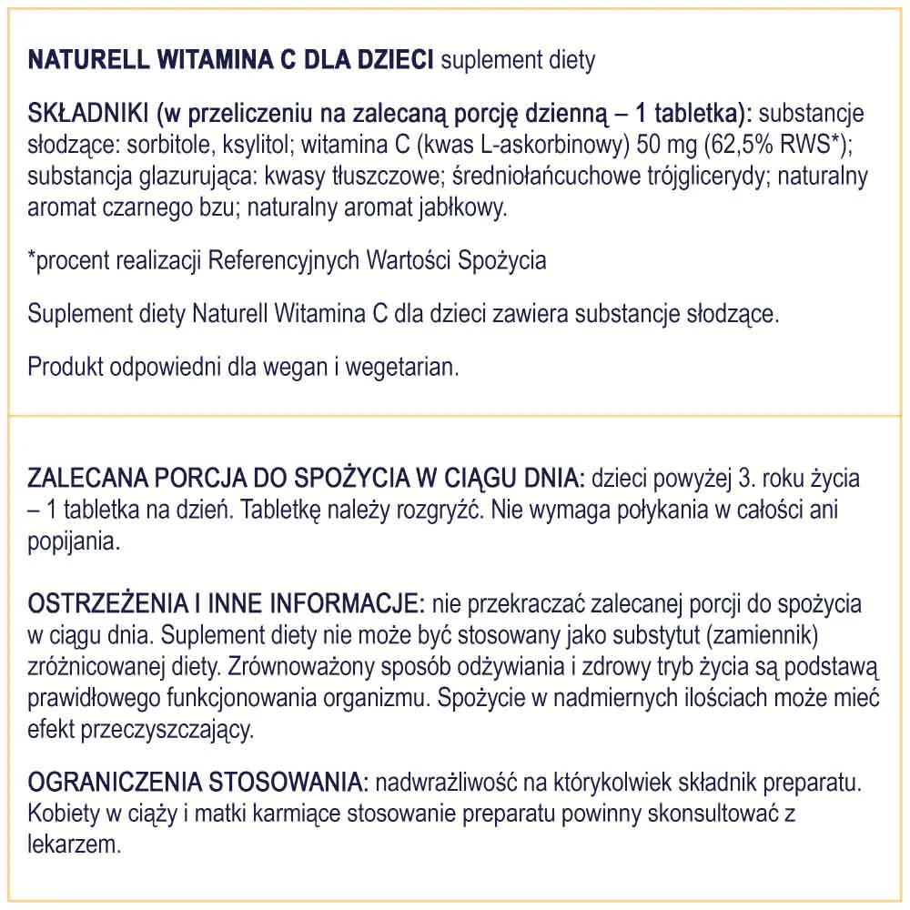 Naturell, Witamina C dla dzieci, tabletki do rozgryzania i żucia, 180 sztuk 