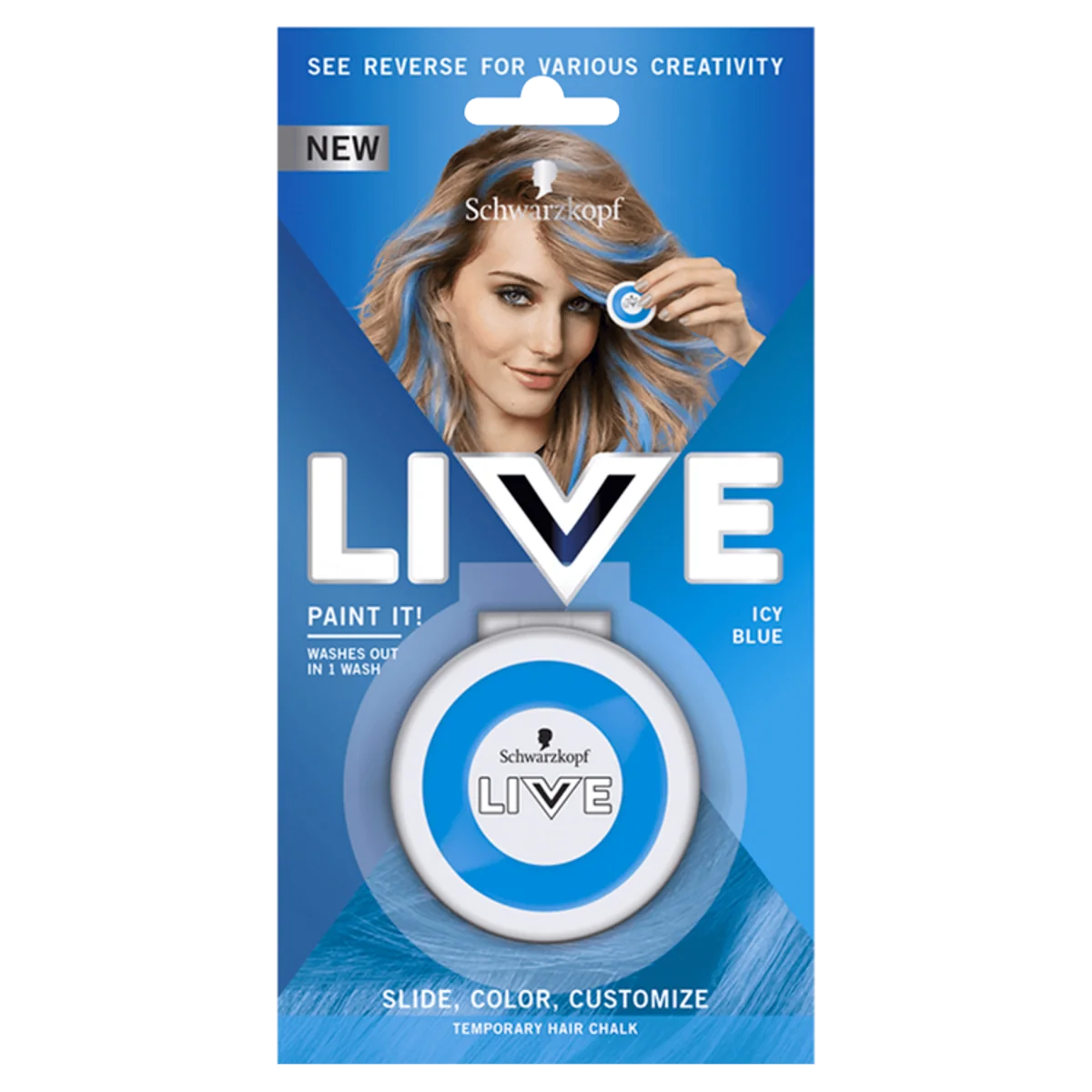 Schwarzkopf Live Paint It! zmywalna kreda do włosów Icy Blue, 1 szt.