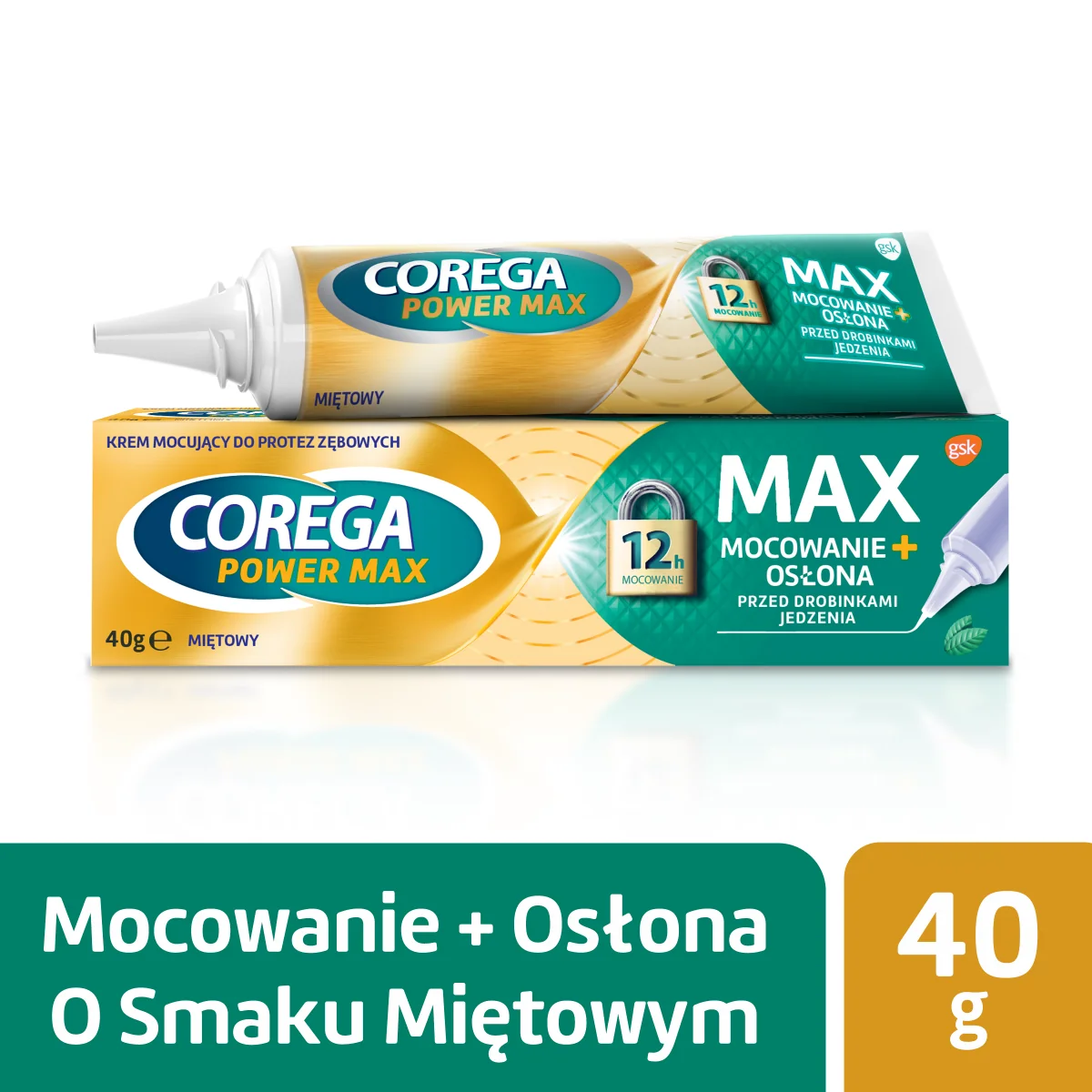 Corega Max Mocowanie + Osłona, krem mocujący do protez, smak miętowy, 40 g